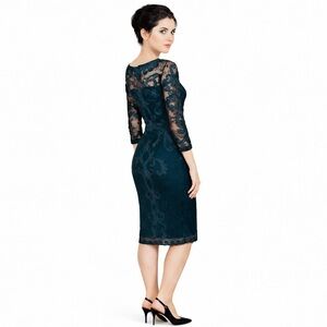PHASE EIGHT Peacock Green Form Fitted Lace Cutout Cocktail Dress Sz 8/10 NWT